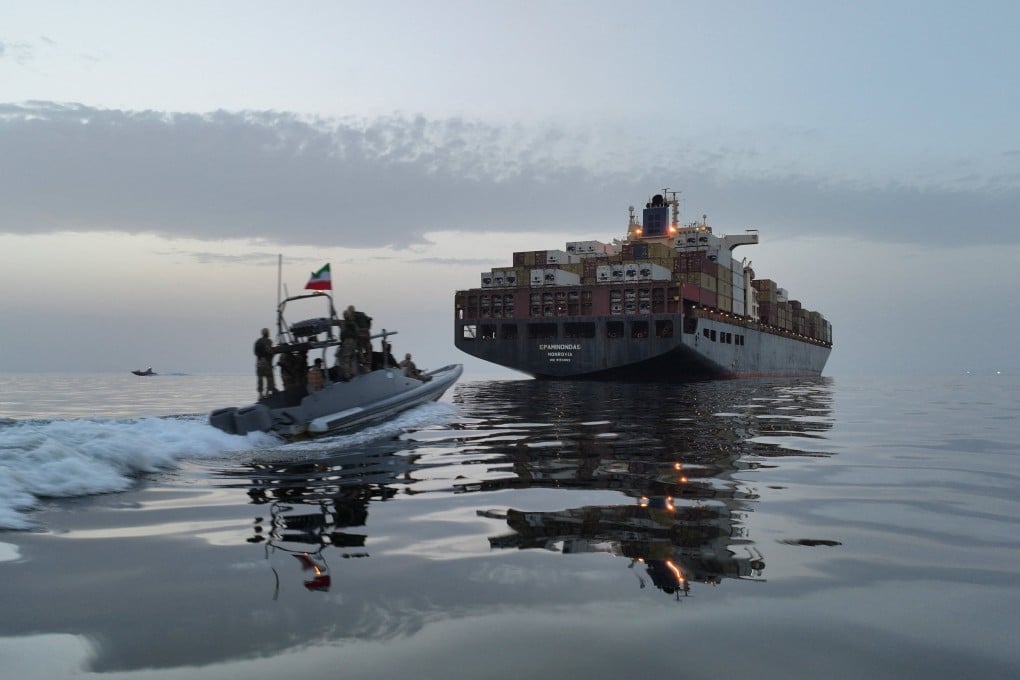 The Epaminondas ship is seen during seizure by the Islamic Revolutionary Guard Corps in the Strait of Hormuz, Iran, in this image obtained on Friday. Photo: Reuters