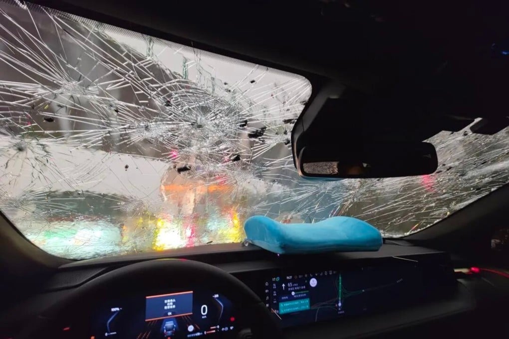 The storm hit Kunming’s suburbs as well, puncturing car windscreens and greenhouses. Photo: Handout