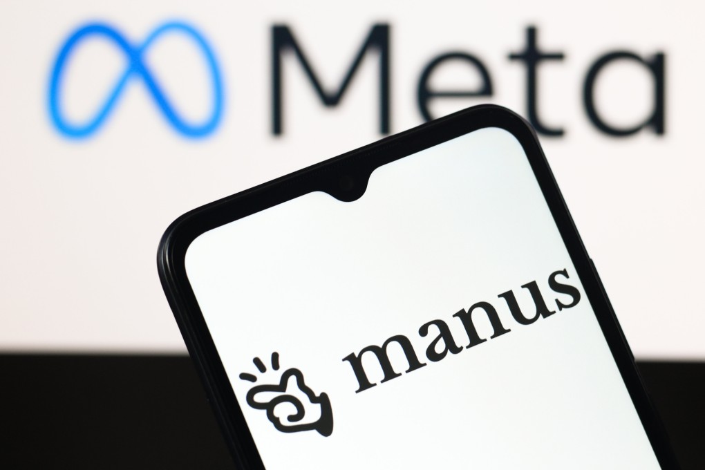 The Manus AI logo is seen displayed on a smartphone screen with the Meta logo in the background. Photo: SOPA Images/LightRocket via Getty Images