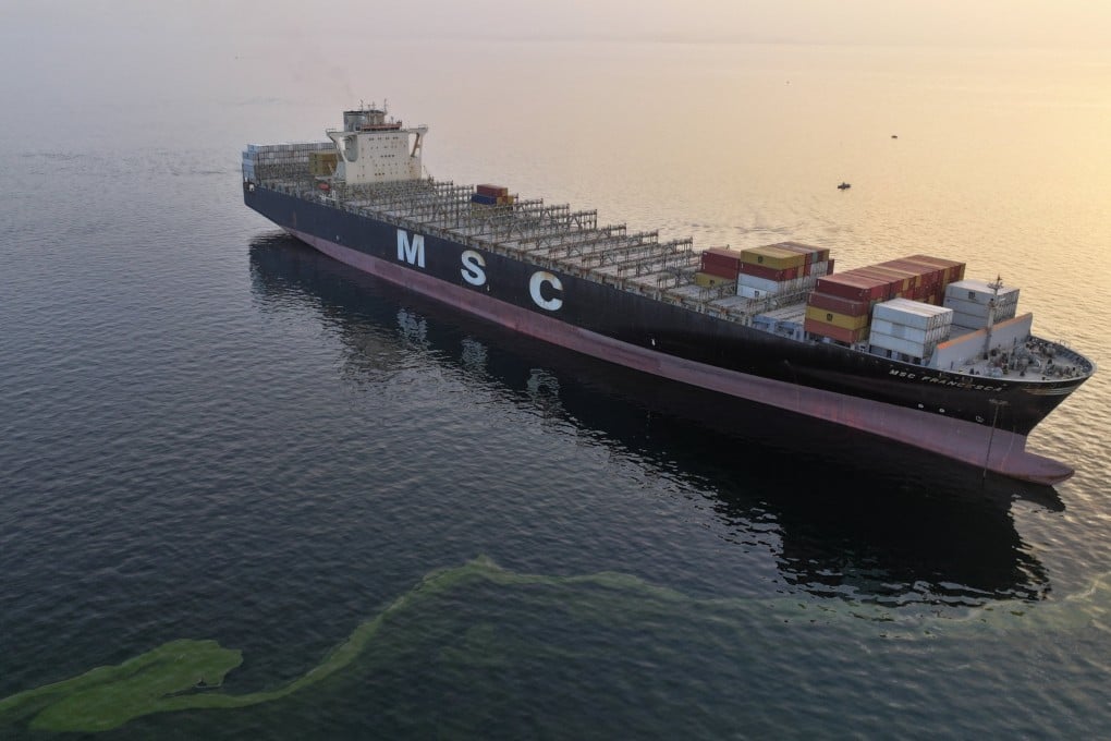 The Panama-flagged MSC Francesca is seen during seizure by the Islamic Revolutionary Guard Corps in the Strait of Hormuz on April 24. Photo: West Asia News Agency via Reuters