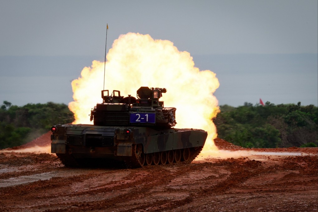 A US-made M1A2T Abrams tank fires at a target during a live-fire drill in Taiwan’s Hsinchu county in July 2025. Photo: EPA