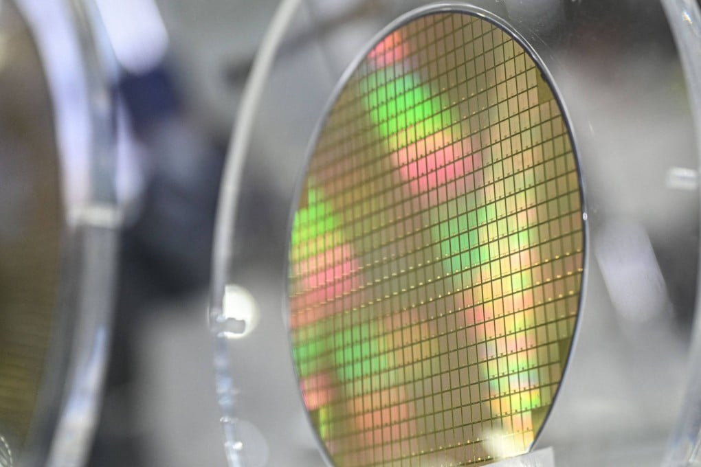 A silicon wafer sample is on display during the Semicon China semiconductor exhibition in Shanghai on March 25, 2026. Photo: AFP