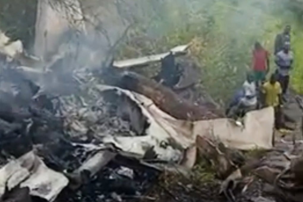 Video image shows the wreckage of a Cessna aircraft after it crashed southwest of Juba, South Sudan on Monday. Photo: AP