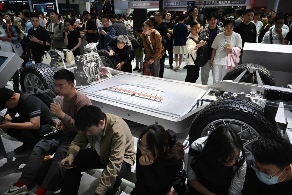 A mockup of a CATL Freevoy Super Hybrid Battery II at the Beijing Auto Show on April 26. Photo: AFP