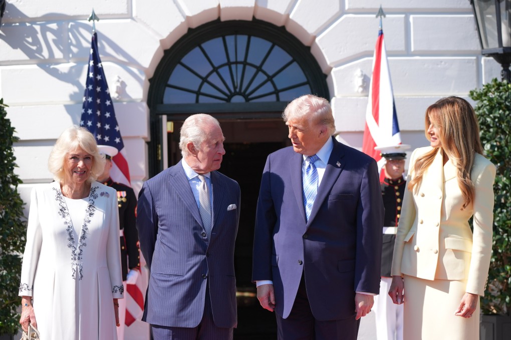 US President Donald Trump and first lady Melania Trump, right, greet King Charles and Queen Camilla at the White House in Washington on Monday. Photo: A