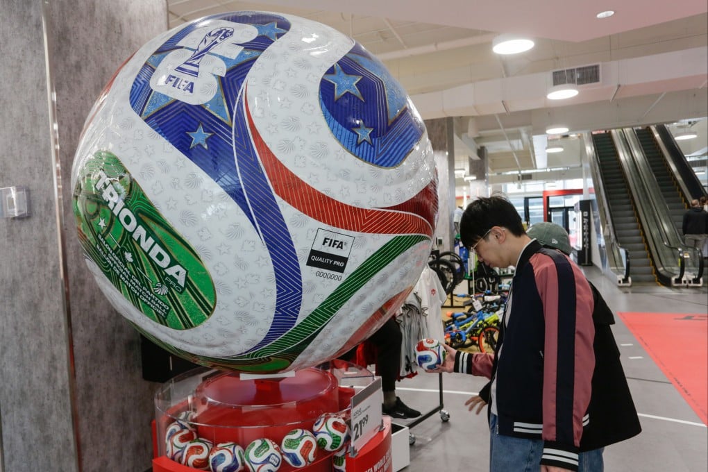 A giant replica of the official Fifa World Cup 2026 match ball is displayed inside a shop in Vancouver, Canada on Sunday. Photo: Xinhua