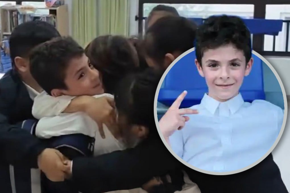 An eight-year-old Iranian boy had a heartwarming reunion with his classmates when he returned to school in China after a family visit to Iran amid the war. Photo: SCMP composite/Weibo