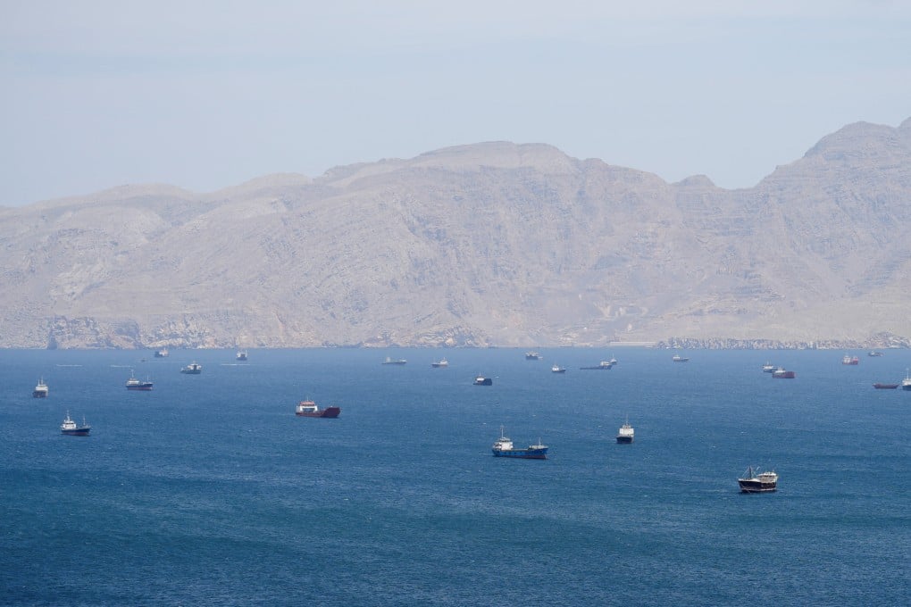 Vessels in the Strait of Hormuz, as seen from Musandam in Oman on Monday. Photo: Reuters
