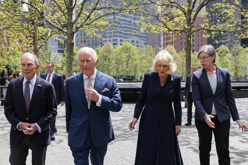 Britain’s King Charles and Queen Camilla visit the 9/11 Memorial in New York on Wednesday. Photo: AP