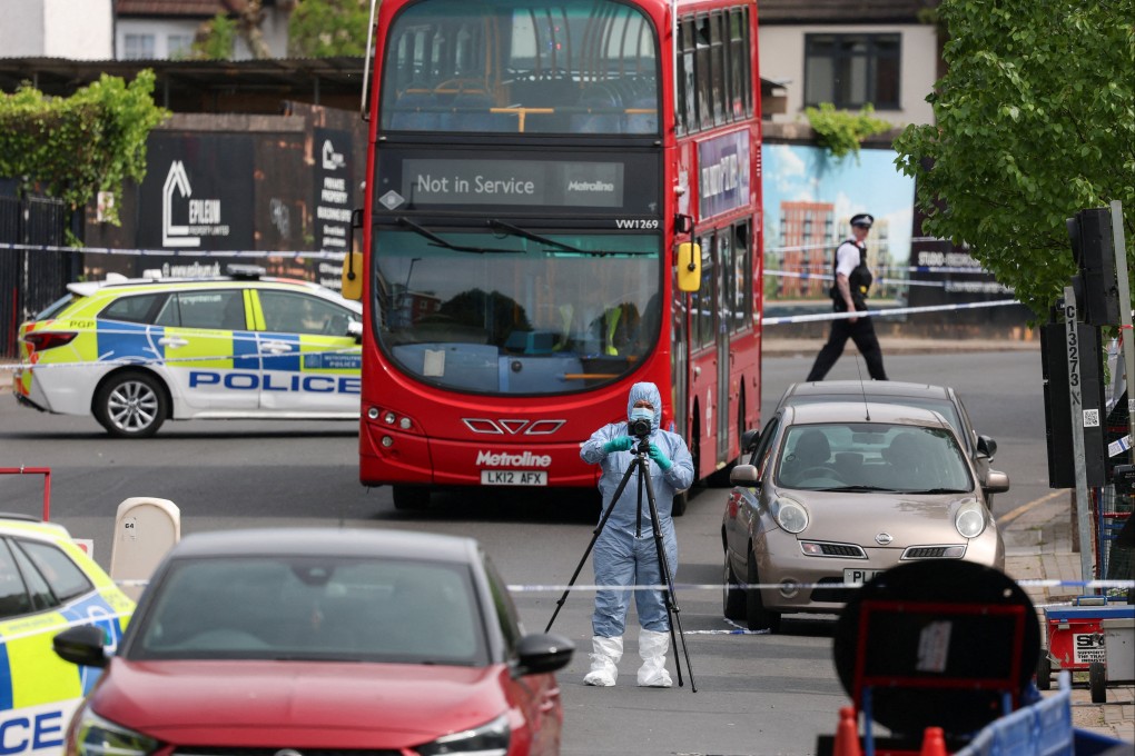 A forensics expert at the scene of Wednesday’s stabbings in Golders Green, London. Photo: Reuters