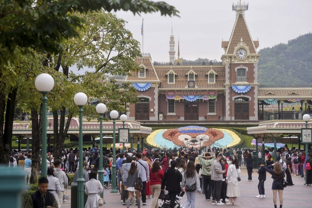 Visitors queue at the entrance to Hong Kong Disneyland in 2025. Photo: Elson Li