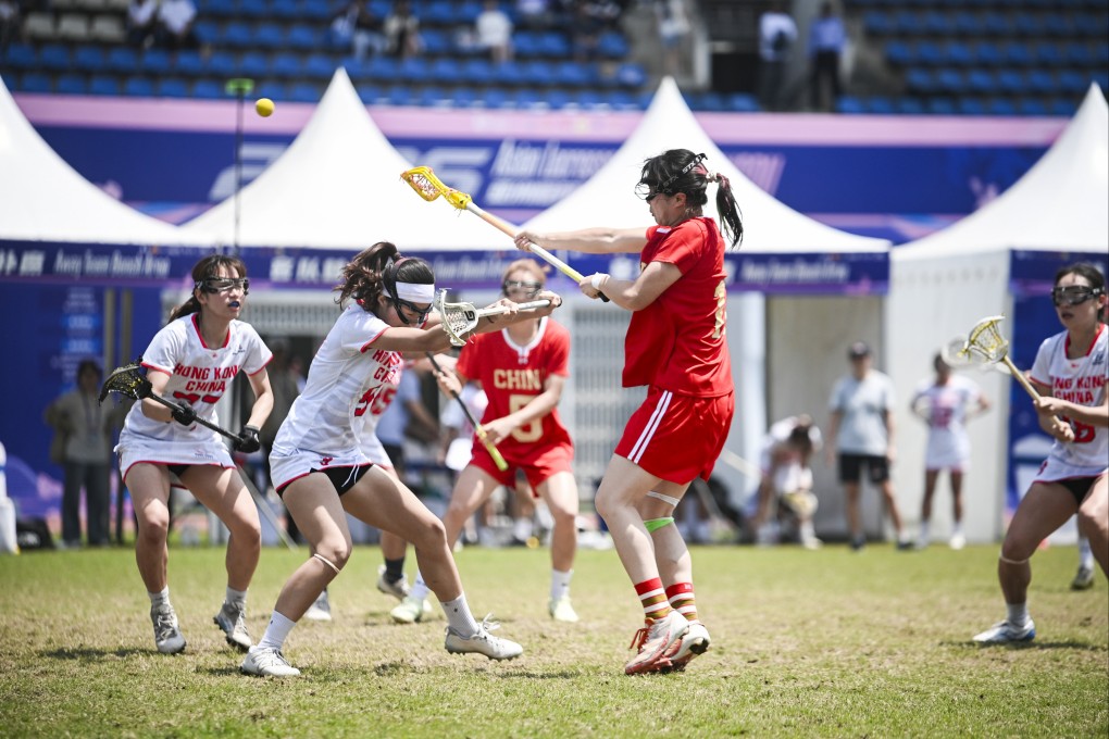 Hong Kong women’s team (white) lost to China in the final at the Asian Lacrosse Games in China. Photo: Hong Kong, China Lacrosse Association