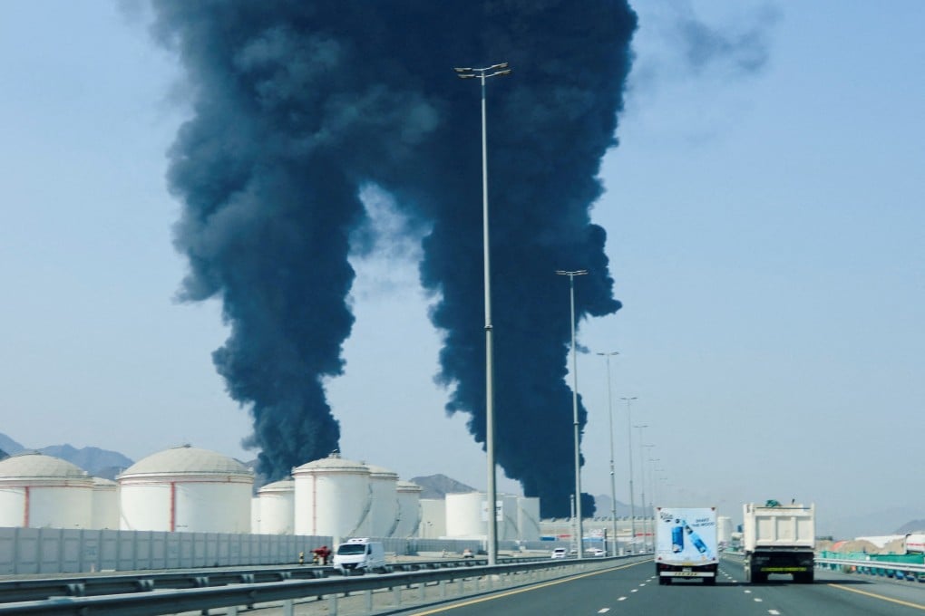 Smoke rises in the Fujairah oil industry zone, UAE, on March 14, following an interception of a drone amid the ongoing Middle East conflict. Photo: Reuters