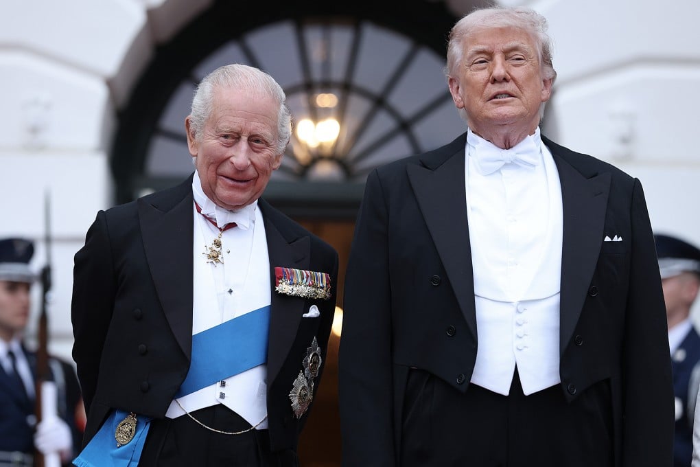US President Donald Trump welcomes King Charles to the White House for a state dinner on Tuesday. Photo: TNS