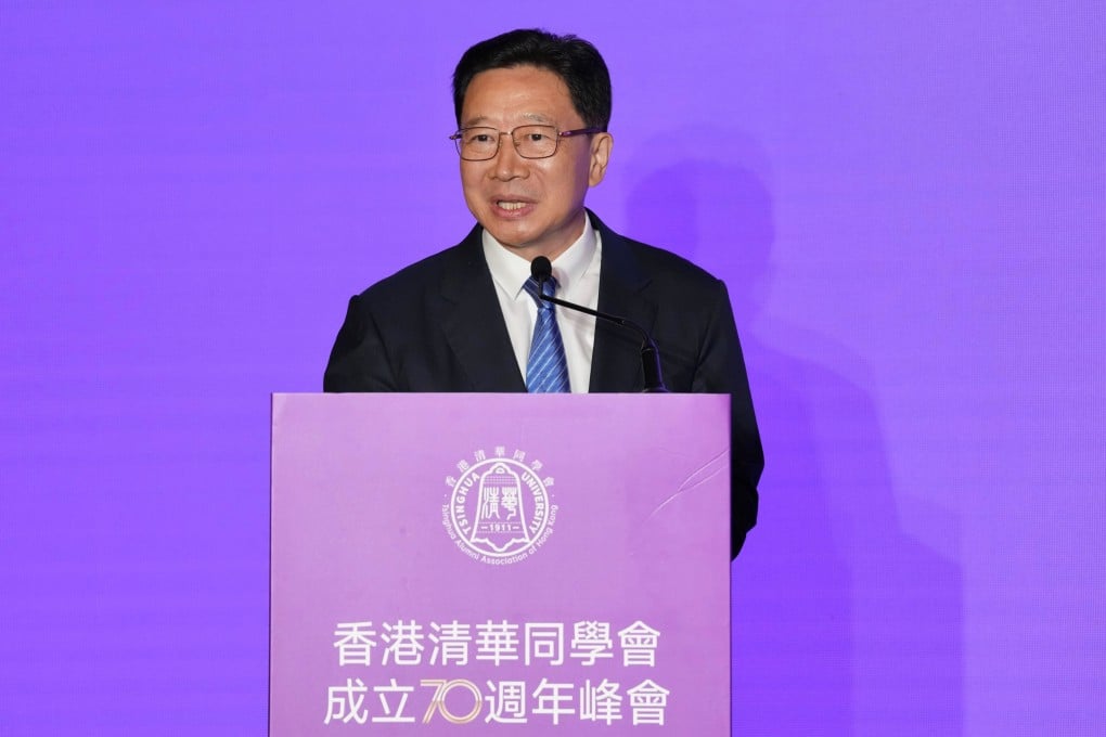 Liaison office chief Zhou Ji delivers a speech at the Tsinghua Alumni Association of Hong Kong’s 70th Anniversary Summit on Sunday. Photo: Karma Lo