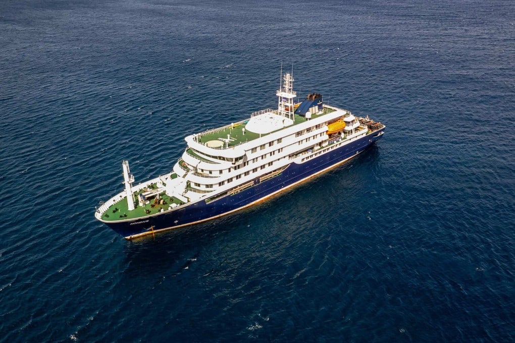 The cruise ship MV Hondius stationary off the port of Praia, the capital of Cabo Verde, on Sunday after an outbreak of suspected hantavirus. Photo:  AFP