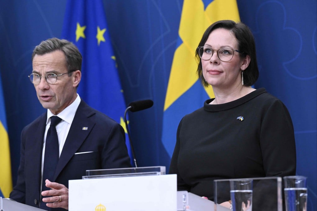 Sweden’s Prime Minister Ulf Kristersson (left) at a press conference with Foreign Minister Maria Malmer Stenergard in Stockholm in 2024. Photo: AFP