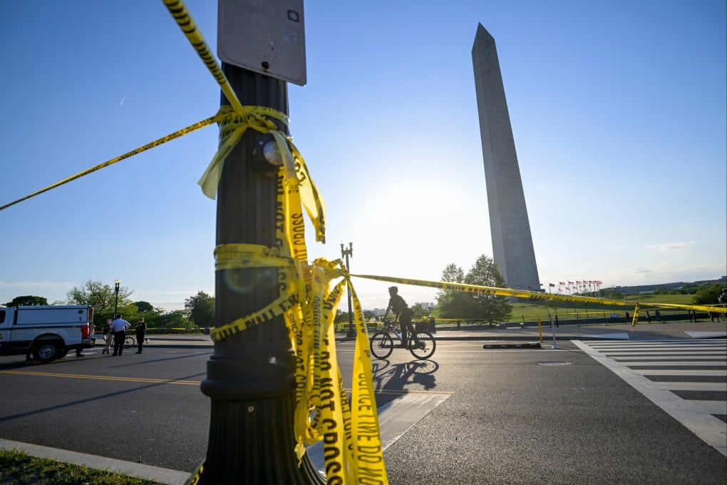 Police tape near the Washington Monument in Washington. Photo: AP