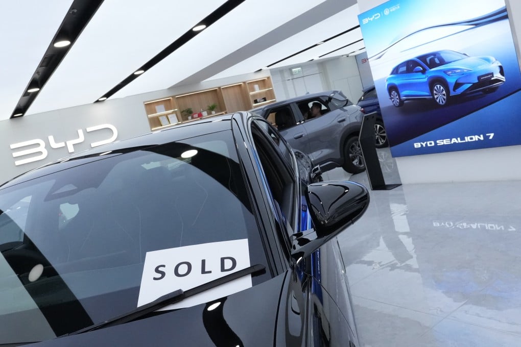 All the electric cars in BYD’s showroom in Kowloon Bay were labelled 'sold' in a last minute rush as concessions ended on March 31. Photo: Jelly Tse