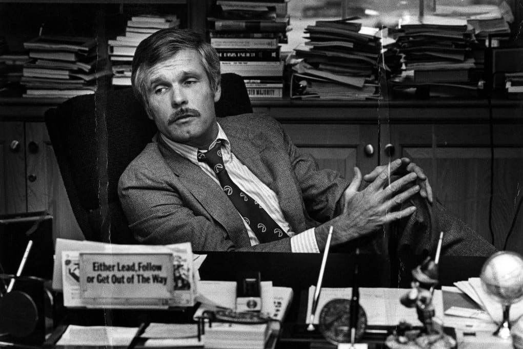Ted Turner at his desk inside the CNN Center in 1982. Photo: via AP