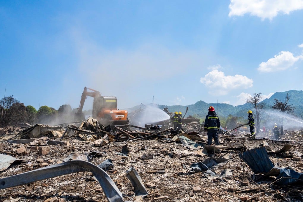 Rescuers work on site after an explosion at a fireworks plant in Liuyang, Hunan province. The fireworks plant explosion on Monday left 26 people dead and 61 others injured, authorities said. Photo: Xinhua