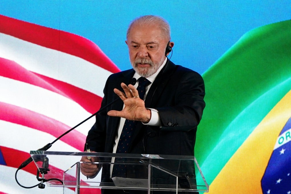 Brazilian President Luiz Inacio Lula da Silva gestures to reporters following his White House meeting with US President Donald Trump, at the Brazilian Embassy in Washington, on Thursday. Photo: Reuters