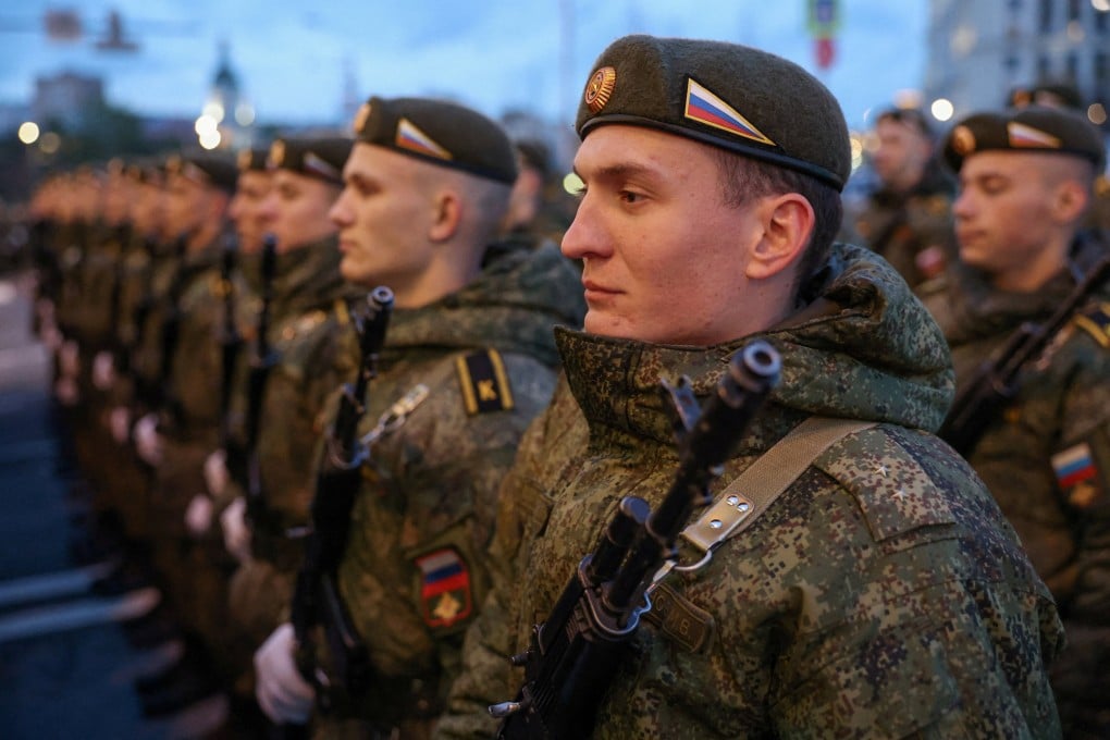 Russian service members rehearsing for Saturday’s parade. Photo: Reuters