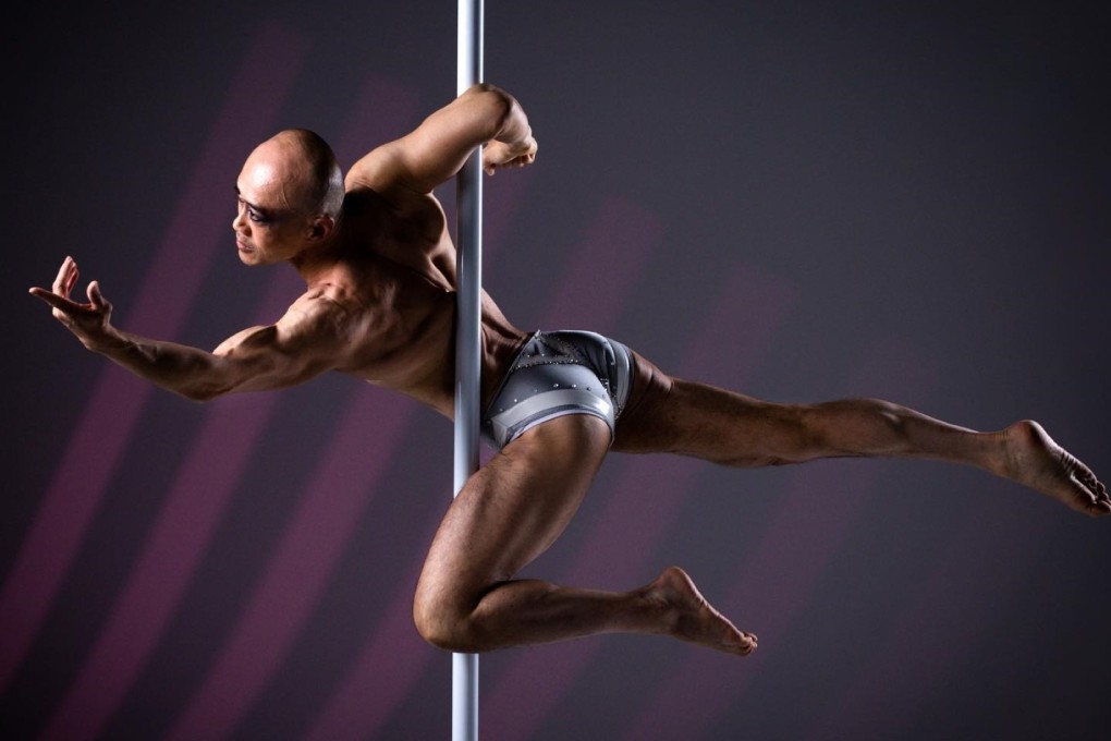 Ray Kayan performs graceful moves on a fitness pole, which require great strength and flexibility. Pole performance has been growing as a form of fitness since the 58-year-old started, even among men. Photo: Facebook/Ray Leung