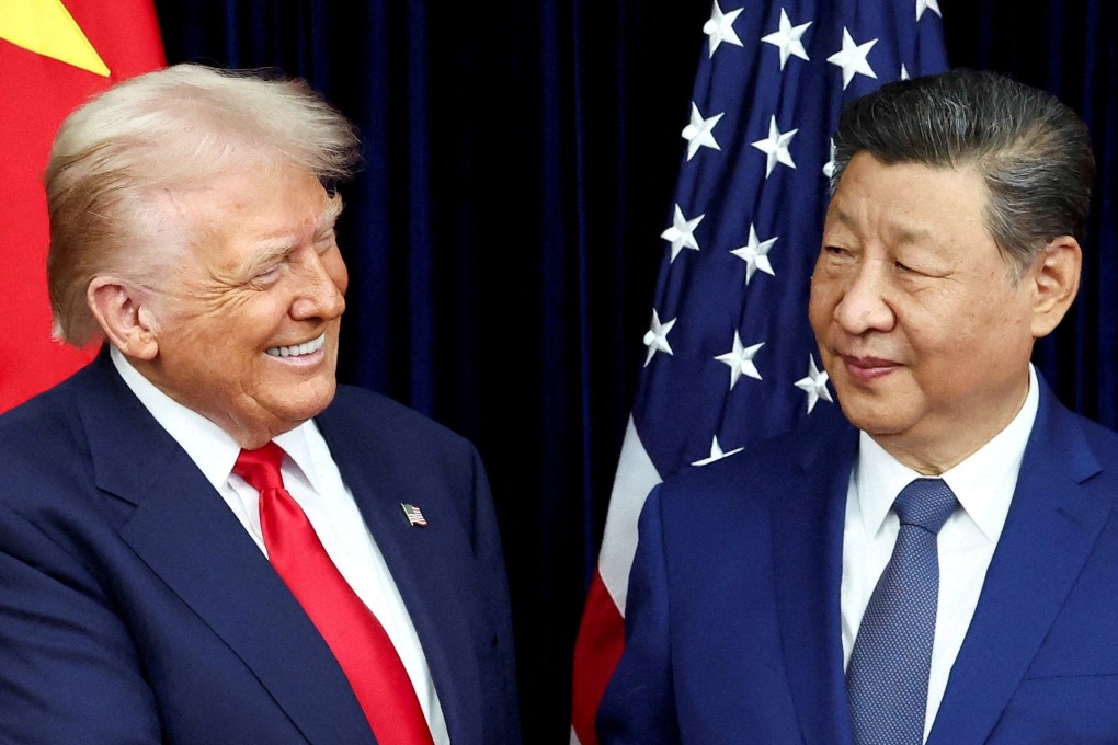 US President Donald Trump, left, and Chinese President Xi Jinping in Busan, South Korea in October. The two leaders will meet next week in Beijing. Photo: Reuters