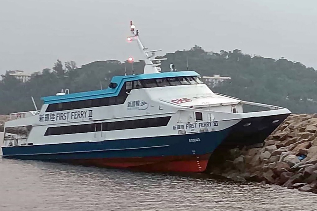 The vessel hit the Hei Ling Chau typhoon shelter barrier on Monday morning. Photo: Handout