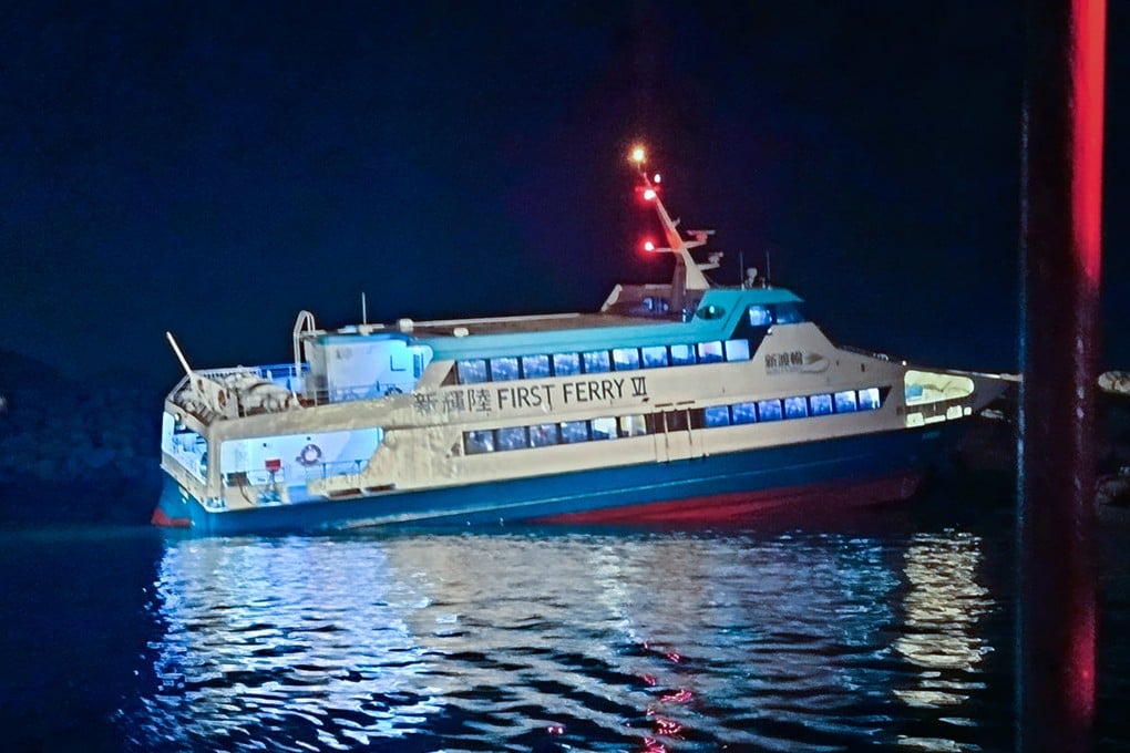The vessel hit the Hei Ling Chau typhoon shelter barrier on Monday morning. Photo: David Sutton