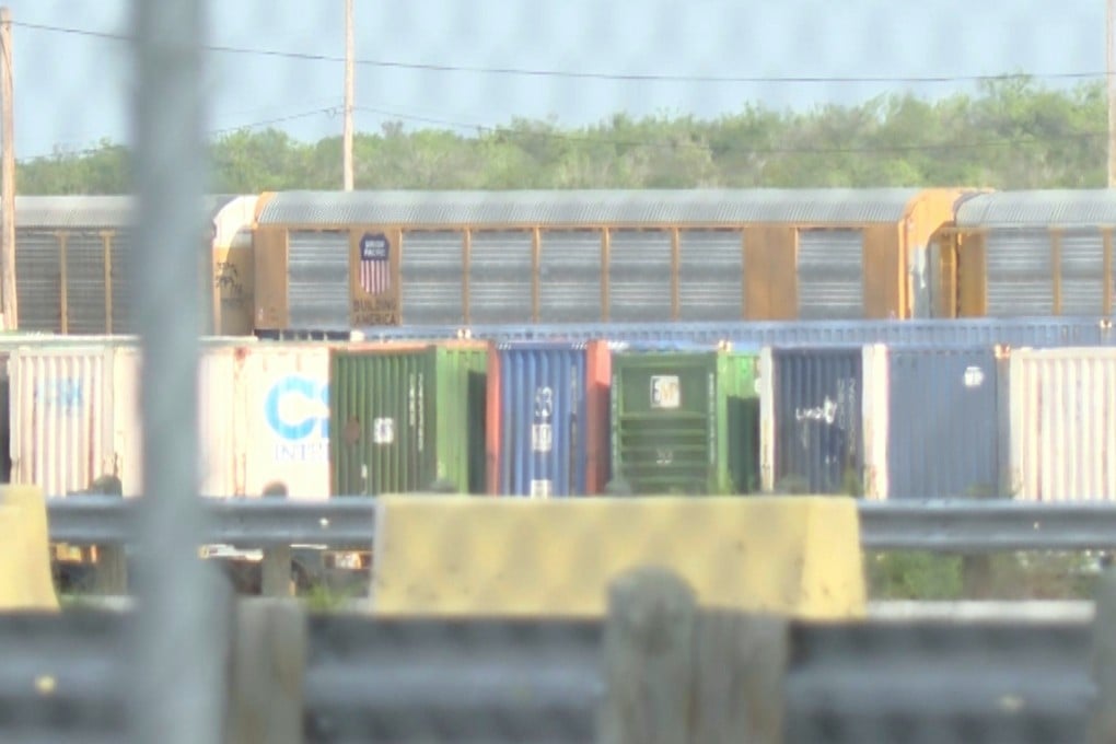 Union Pacific train cars at a railway depot in Laredo, Texas on Sunday. Photo: KGNS via AP