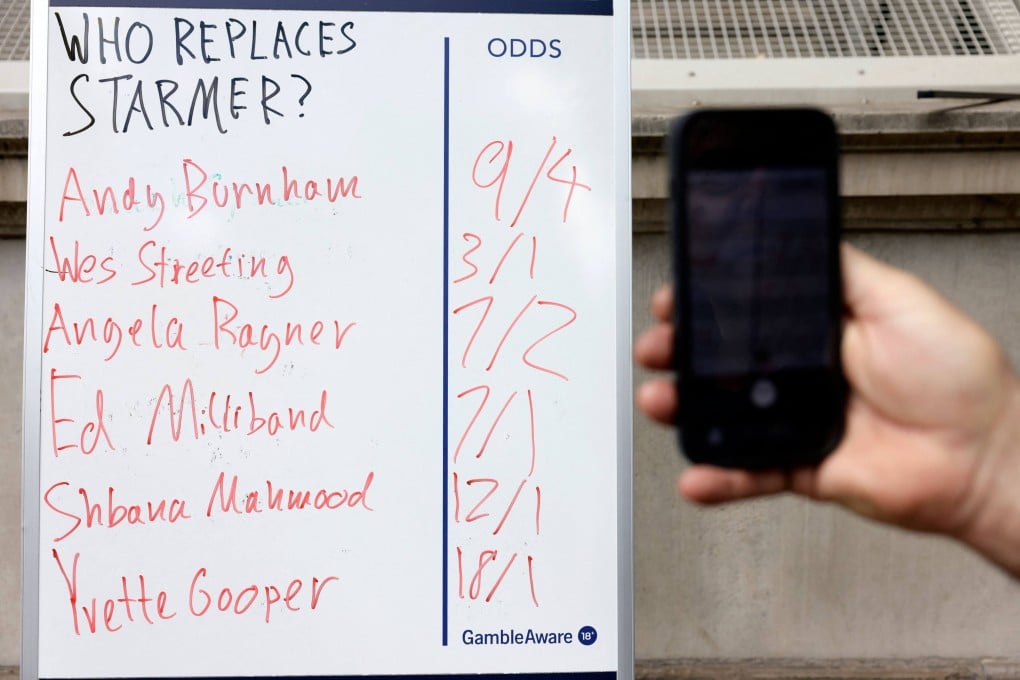 A betting company’s odds on contenders to be the next leader of Britain’s Labour Party. Photo: AFP