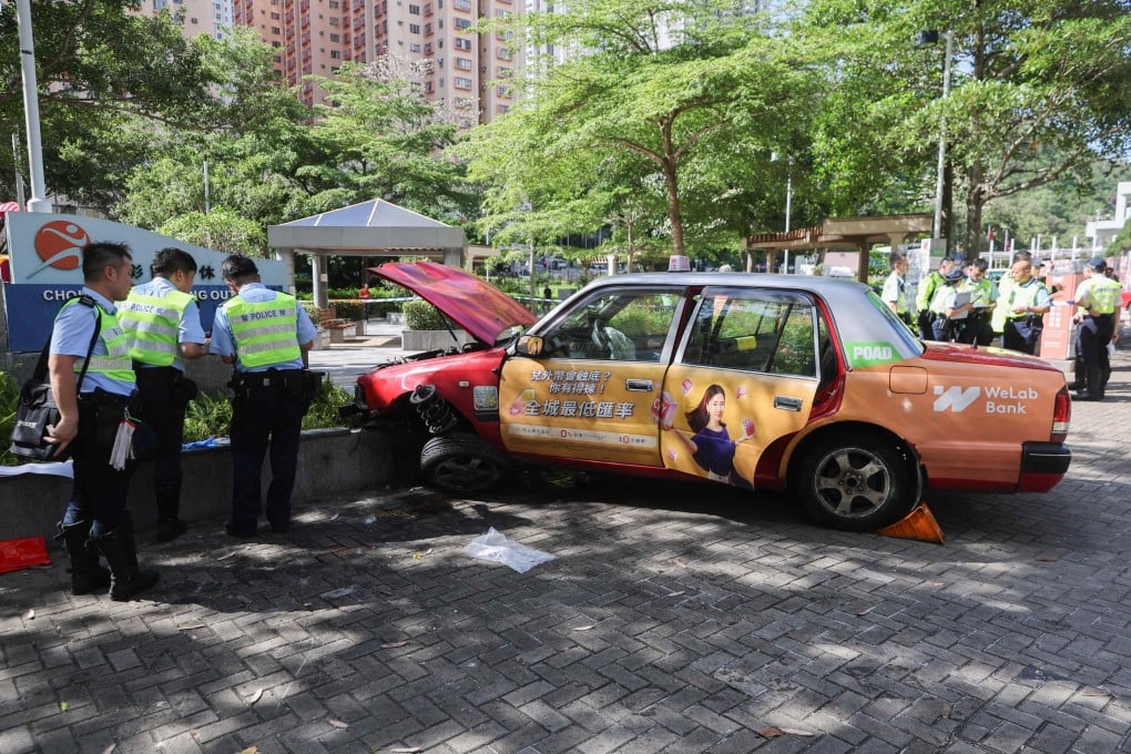 The taxi mounted the pavement in Ngau Tau Kok, killing one pedestrian and injuring another. Photo: Edmond So