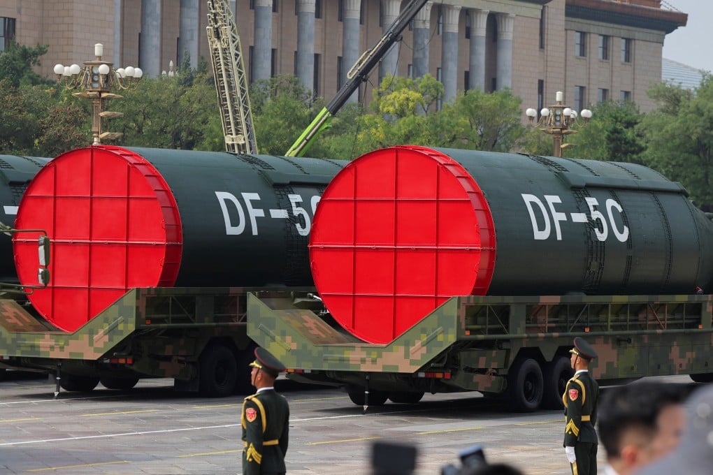 DF-5C nuclear missiles are displayed during a military parade in Beijing in September 2025. Photo: Reuters