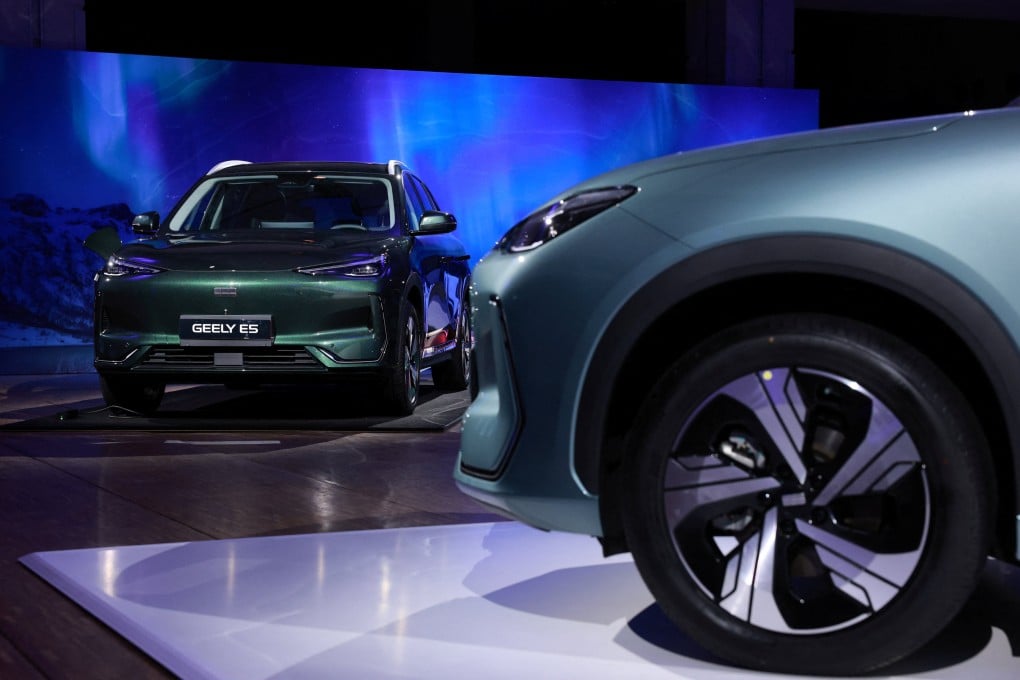 Geely vehicles are on display at Auto France in Paris on April 28. Photo: Reuters
