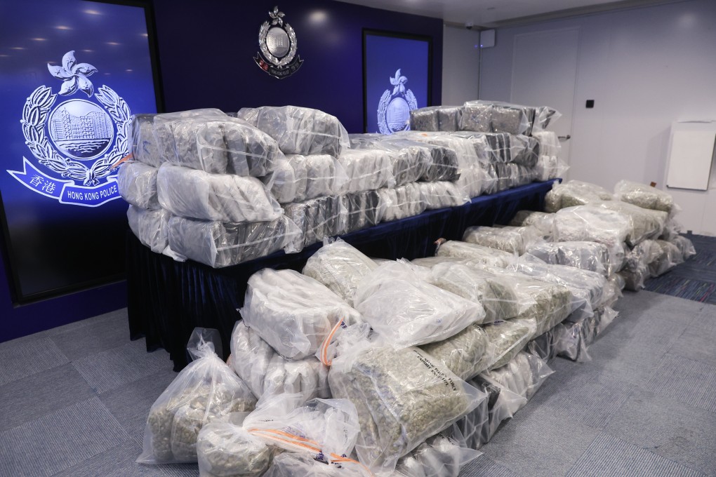 Officers seized 25 nylon bags containing 764 vacuum-sealed packs of suspected cannabis buds. Photo: Edmond So