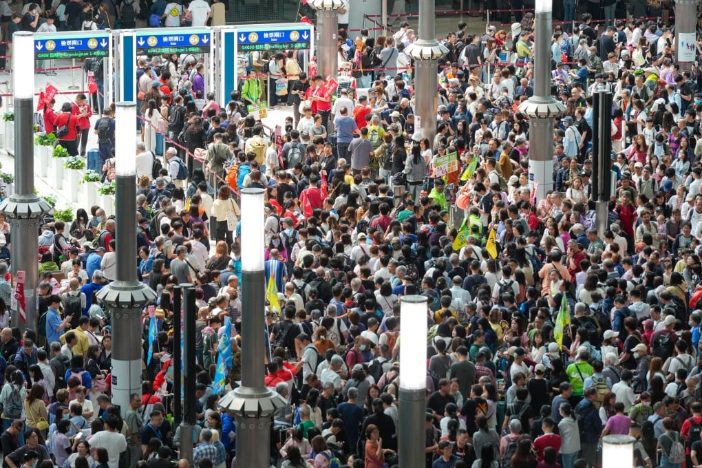 Crowds pack the West Kowloon rail terminus on the first day of Easter in April this year. Photo: Jelly Tse