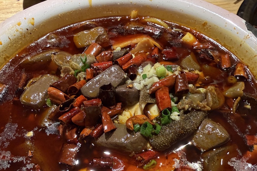 Fei yi mao xue wang – silken duck blood curd and snappy tripe in a broth dense with chillies and peppercorns – at Chengdu’s Taolin Restaurant is a bold take on a Chongqing classic. Photo: Pin Yen Tan