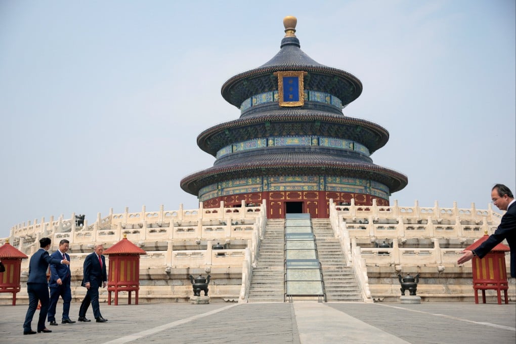 US President Donald Trump and Chinese President Xi Jinping visit the Temple of Heaven in Beijing on May 14. Photo: Reuters