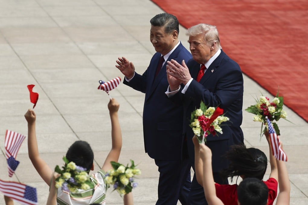 Chinese President Xi Jinping and US President Donald Trump are greeted by children during a welcome ceremony at the Great Hall of the People in Beijing on May 14, 2026. Photo: Pool via EPA