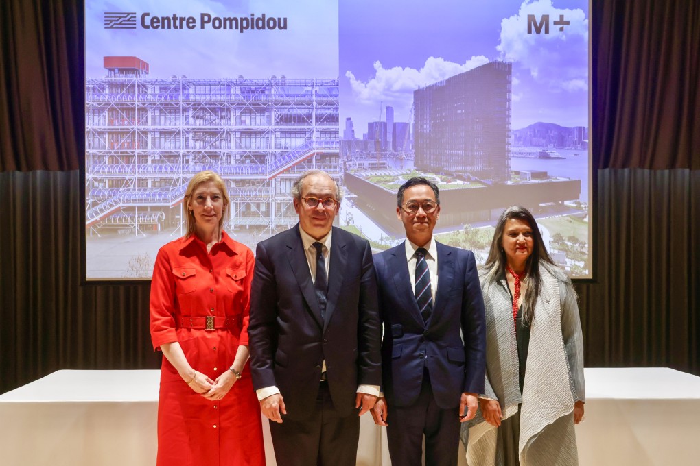 (From left) Consul General Christile Drulhe, Centre Pompidou president Laurent Le Bon, M+ board chairman Paulo Pong and M+ museum director Suhanya Raffel attended the signing ceremony. Photo: Jonathan Wong