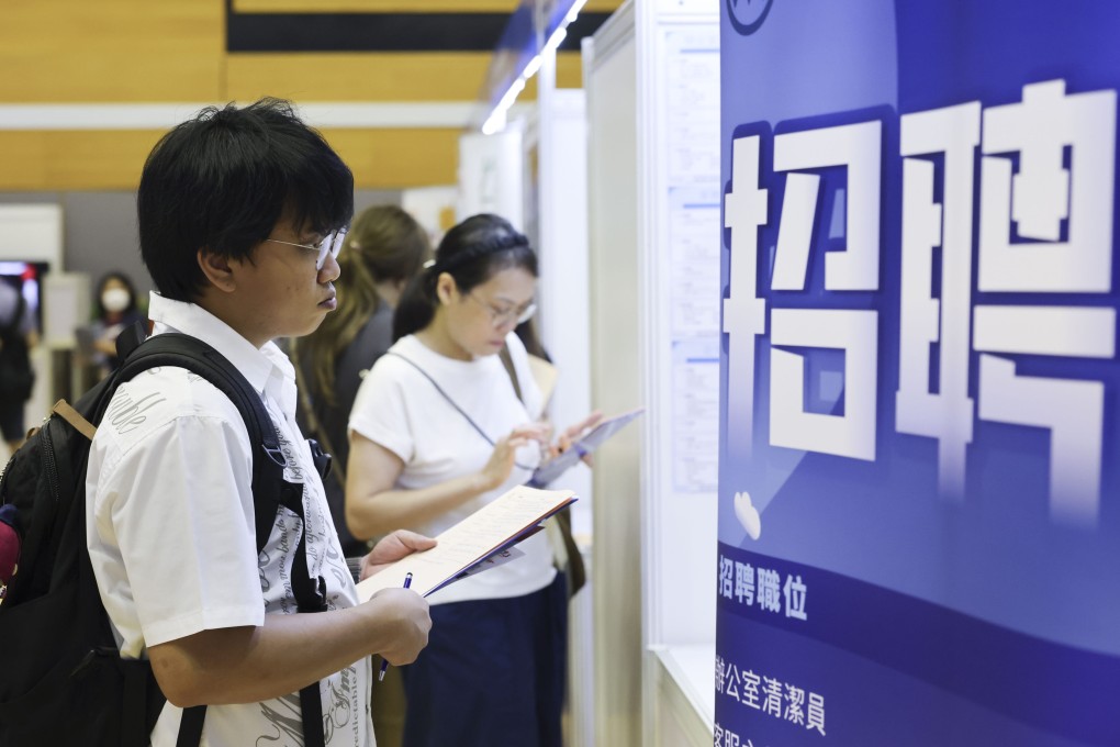 Jobseekers attend a career fair at the Tin Ching Community Hall in Tin Shui Wai. Photo: Nora Tam