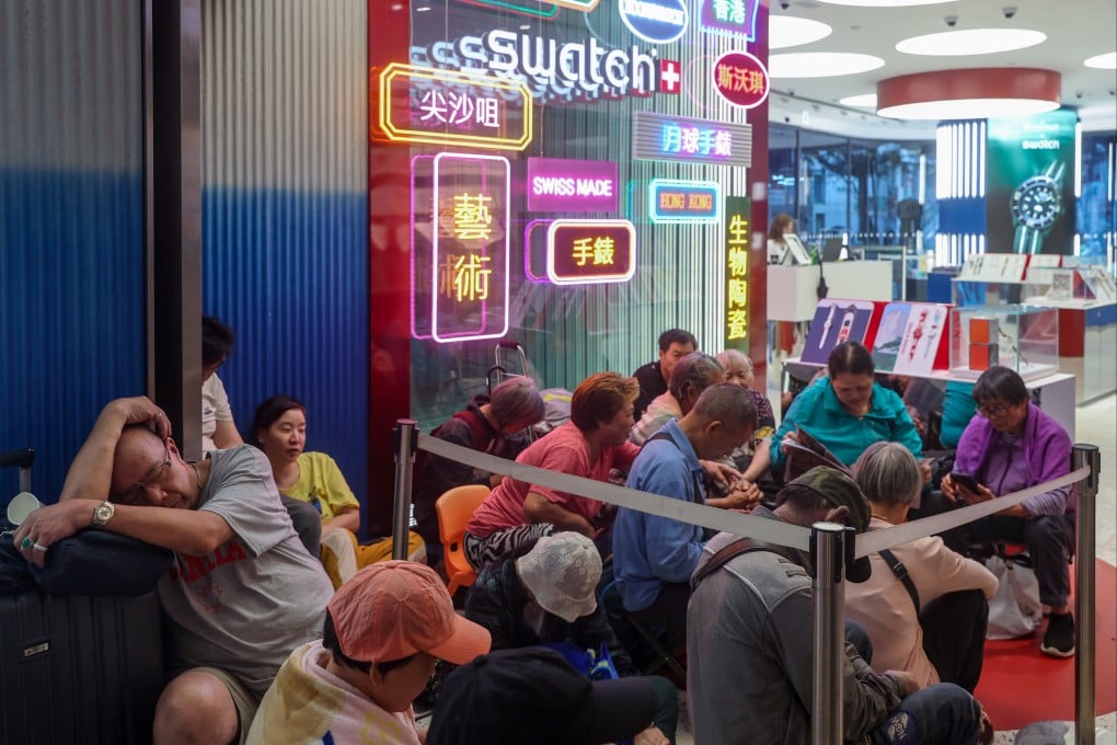People queue up outside the Swatch store on the first day of the “Royal Pop” collection sale in Tsim Sha Tsui. Photo: Edmond So