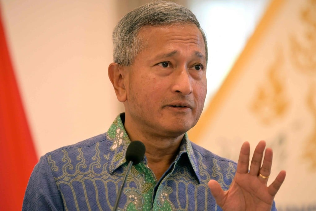 Singaporean Foreign Minister Vivian Balakrishnan speaks at a joint press conference in Jakarta on Tuesday. Photo: AFP