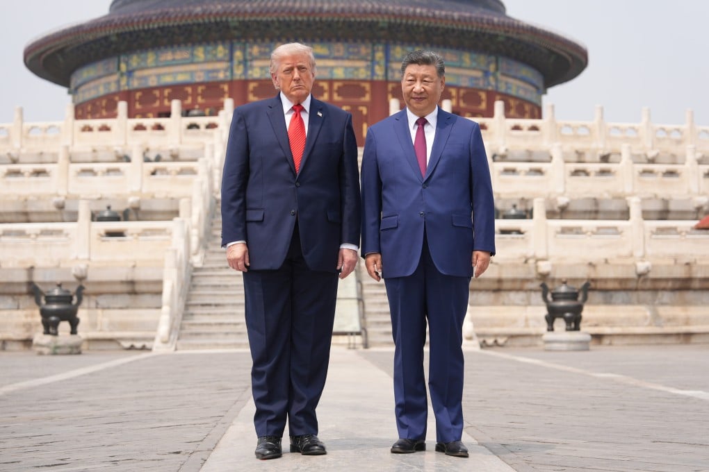 Donald Trump and Xi Jinping pictured during their tour of the Temple of Heaven in Beijing on Thursday. Photo: AP