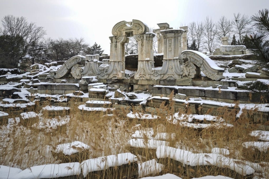 The remains of the Old Summer Palace are dusted with snow in Beijing in January. The palace complex was destroyed by British forces in 1860 as part of the second opium war. Photo: Xinlu Liang