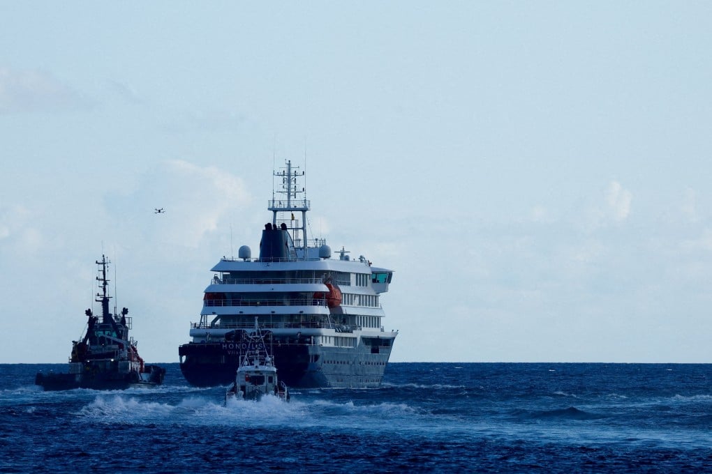 The cruise ship MV Hondius leaves the port of Granadilla de Abona, Tenerife, Spain on May 11. Photo: Reuters