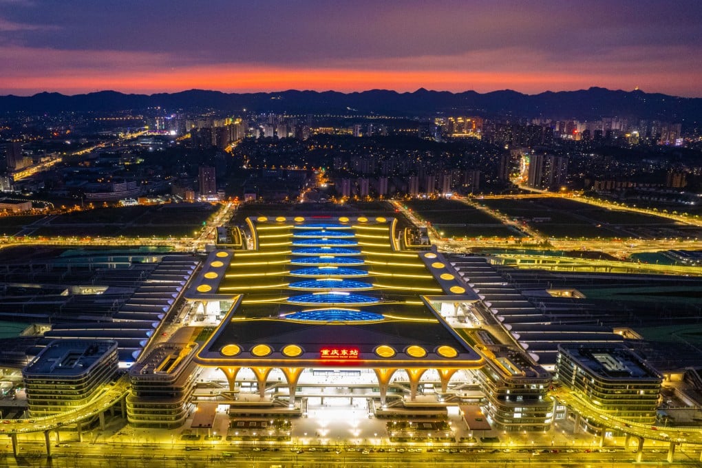An aerial view of the Chongqing East Railway Station on June 27, 2025, the day it opened. Photo: VCG via Getty Images