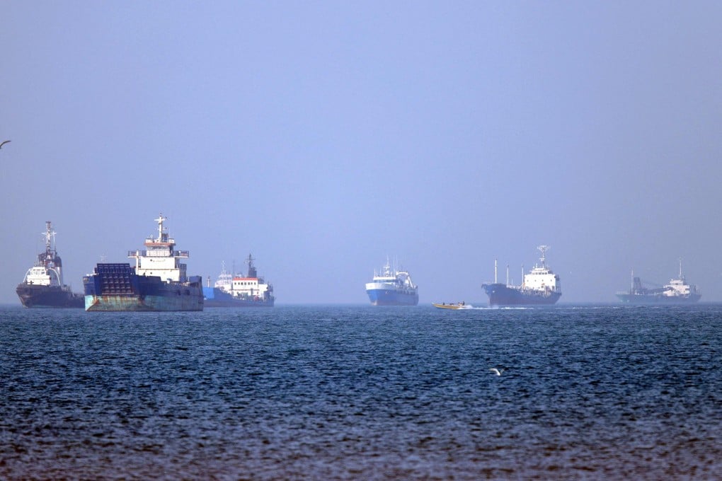 Vessels anchored in the Strait of Hormuz off Bandar Abbas in southern Iran earlier this month. Photo: ISNA via AFP